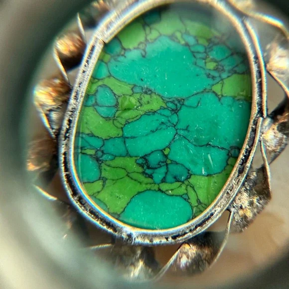 Vintage 925 Silver & green turquoise stone Pendant in 925 Guc 1.50" x 1" - Picture 4 of 7